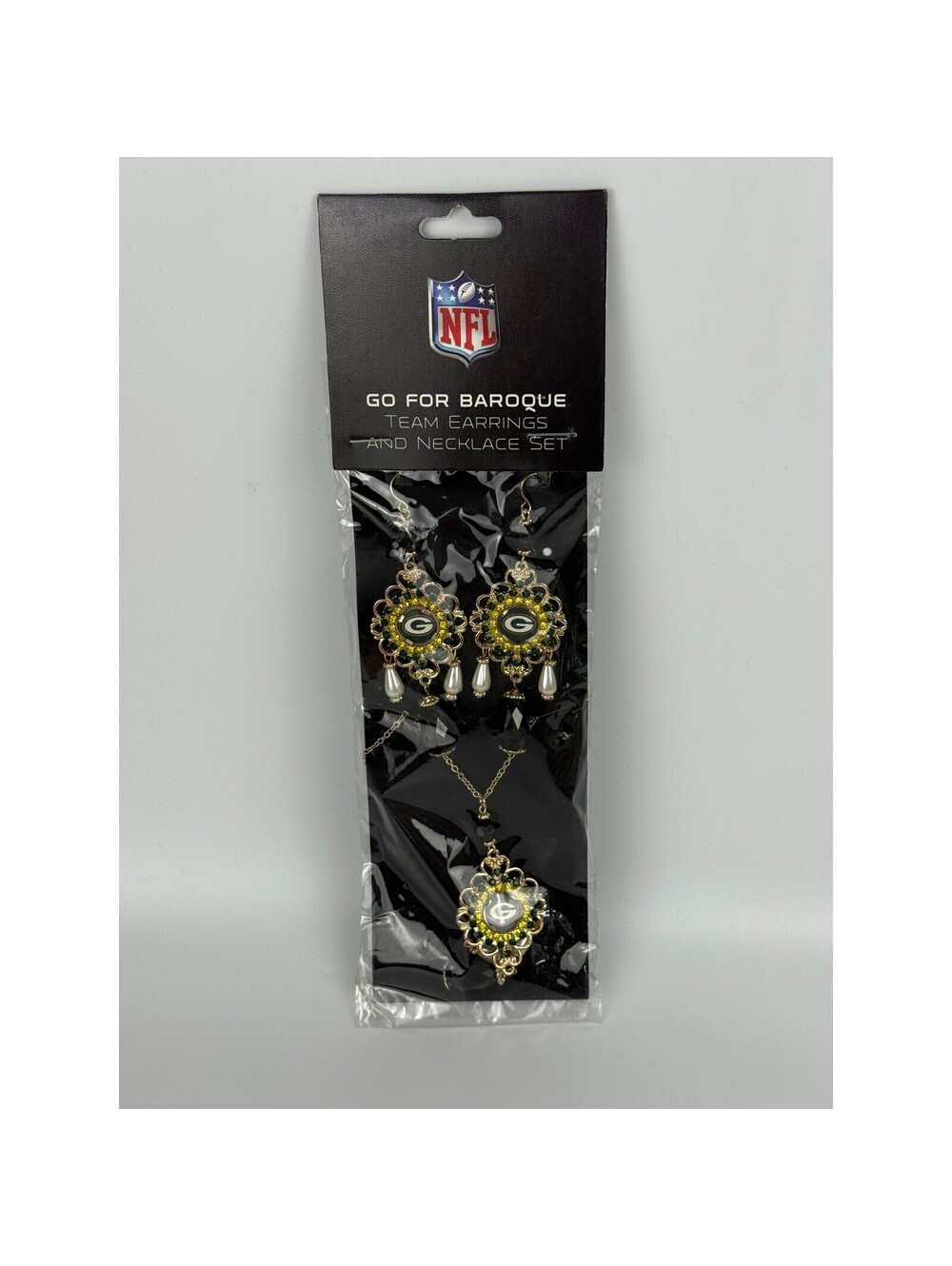 NFL Women's Baroque Team Earring & Necklace Set Green Bay Packers Yellow One Sz